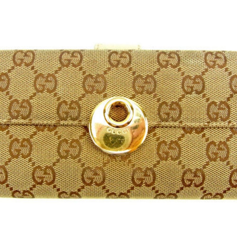 Gucci Wallet Purse Long Wallet GG Beige Brown Woman unisex Authentic Used Y6710